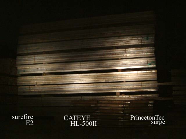 surefireE2、cateye－hl500II和surge照射效果图